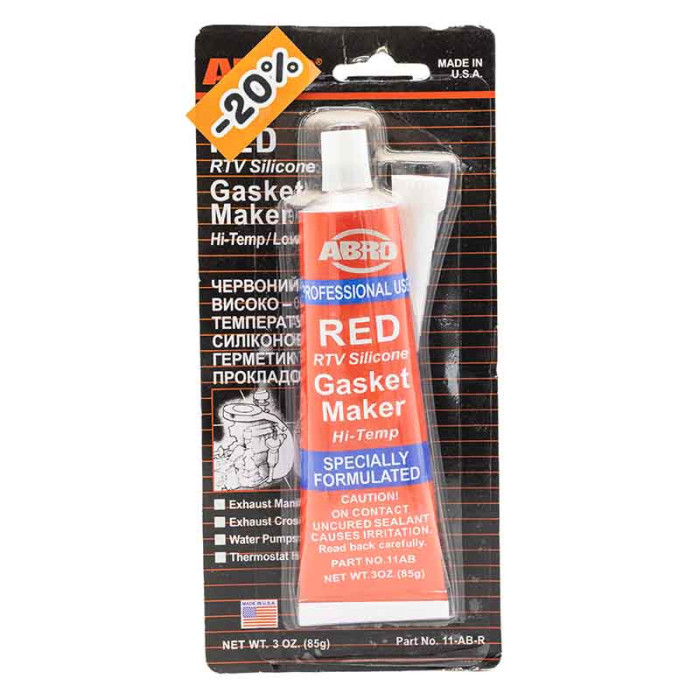 Герметик силіконовий темп.стійкий ABRO RTV Silicone RED +343* C 85гр Червоний