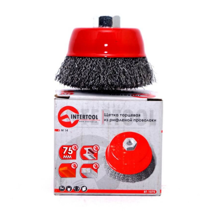 Купити Щітка чашкова 75 мм, для УШМ, М14 (кручений дріт) INTERTOOL BT-1075 в Україні