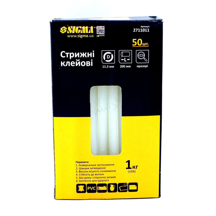 Купити Стрижні клейові Ø11.2×200мм 50шт 1кг (прозорі) SIGMA (2711011) (ціна за 1 стрижень / продаж поштучно) в Україні