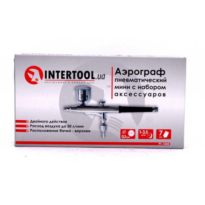 Купити Аерограф пневматичний міні з набором аксесуарів INTERTOOL (PT-1504) в Україні