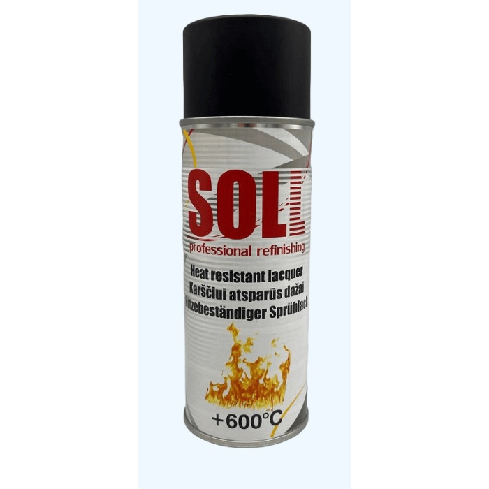 Фарба жаростійка в аерозолі SOLL 600°C 400мл Чорна (6 шт / уп)
