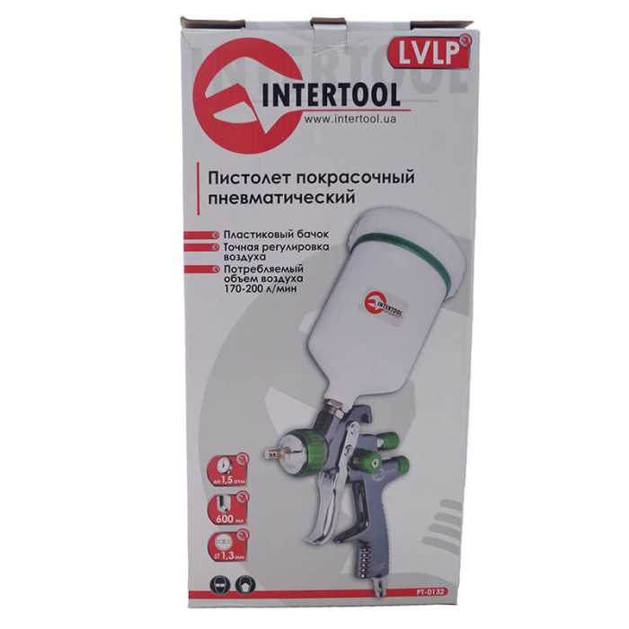 Купити Краскопульт пневматичний LVLP GREEN професійний, з дюзою 1.3мм, INTERTOOL PT-0132 в Україні