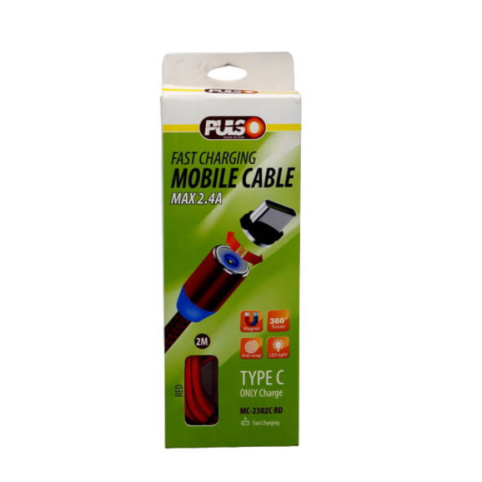 Купити Кабель магнітний PULSO USB-Type C 2,4А, 2m, red (тільки зарядка) (MC-2302C RD) в Україні