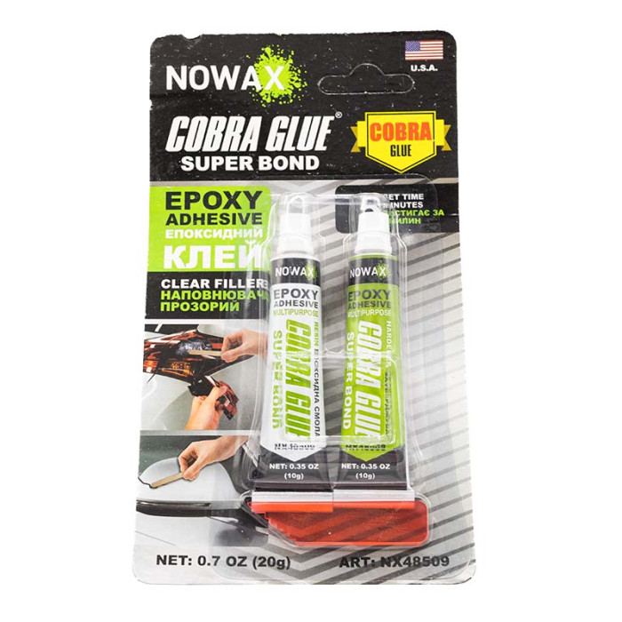 Купити Клей епоксидний прозорий двокомпонентний 20г Super Bond Cobra glue NOWAX NX48509 в Україні.