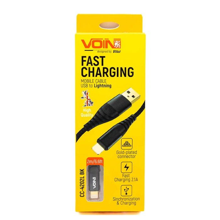 Кабель USB VOIN Lightning 3A 2м Quick Charge чорний (CC-4202L BK)
