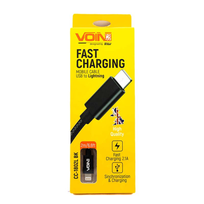 Кабель USB VOIN Lightning 3A 2м Quick Charge чорний