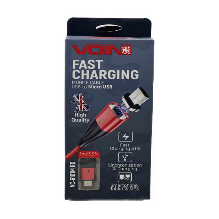 Купити Кабель магнітний VOIN USB - Micro USB 3A, 1m червоний в Україні