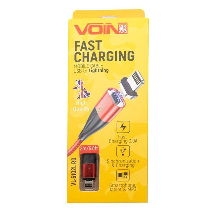 Кабель магнітний VOIN USB - Lightning 3A, 2m, червона (швидка зарядка/передача даних)