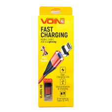 Кабель магнітний VOIN USB - Lightning 3A, 1м, червоний (швидка зарядка/передача даних) арт. VL-61011L RD
