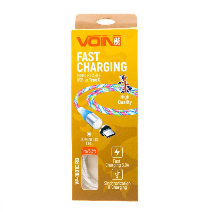 Купити Кабель магнітний VOIN USB - Lightning 3A, 1м, червоний (швидка зарядка/передача даних) арт. VL-61011L RD в Україні