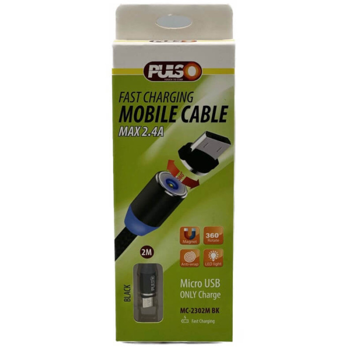 Кабель магнітний VOIN USB - Micro USB 2,4A, 2m чорна