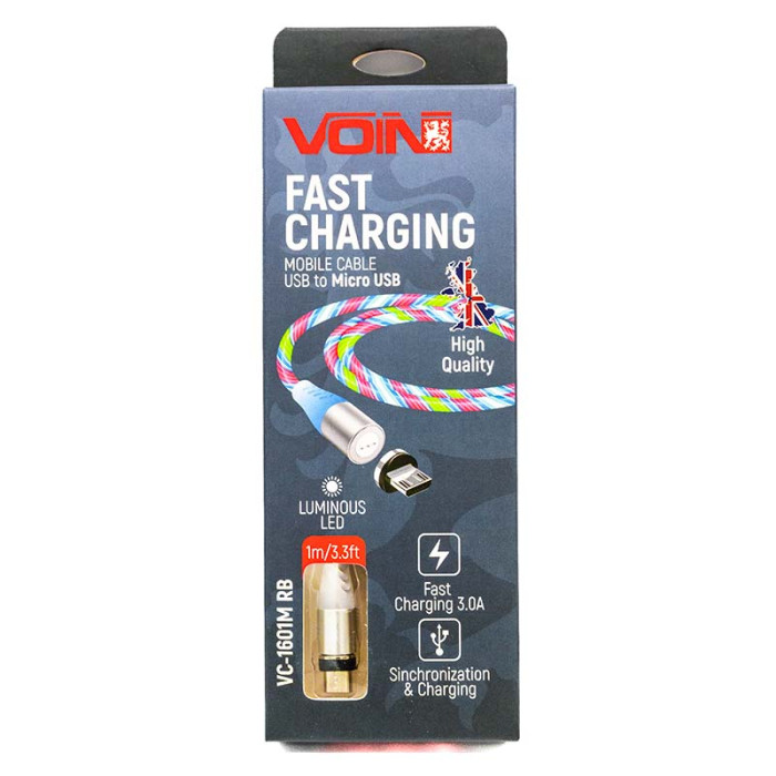 Купити Кабель магнітний Multcolor LEDi VOIN USB - Micro USB 3A, 1m, (швидка зарядка/передача даних) в Україні