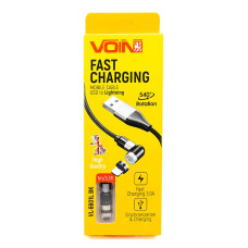 Кабель магнітний шарнірнийi VOIN USB - Lightning 3A, 1m, black (швидка зарядка / передача даних)