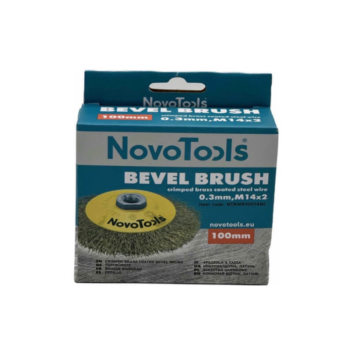 Купити Щітка конусна з рифленого дроту NovoTools 100 мм М14 латунь (арт. NTBWB10014BC) в Україні