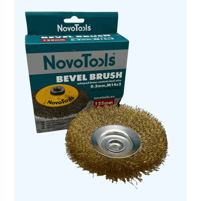 Купити Щітка конусна з рифленого дроту NovoTools 125 мм М14 латунь (арт. NTBWB12514BC) в Україні