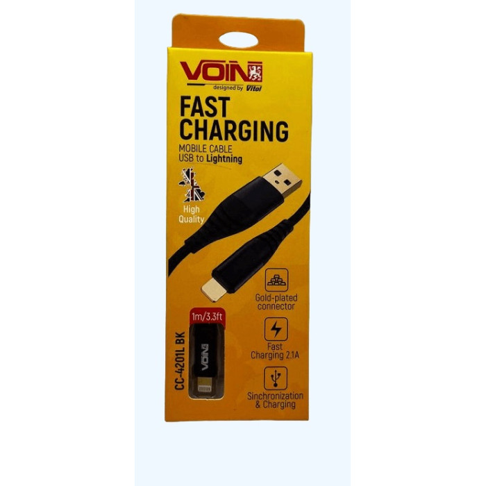 Кабель VOIN USB - Lightning 3А, 1m, black
