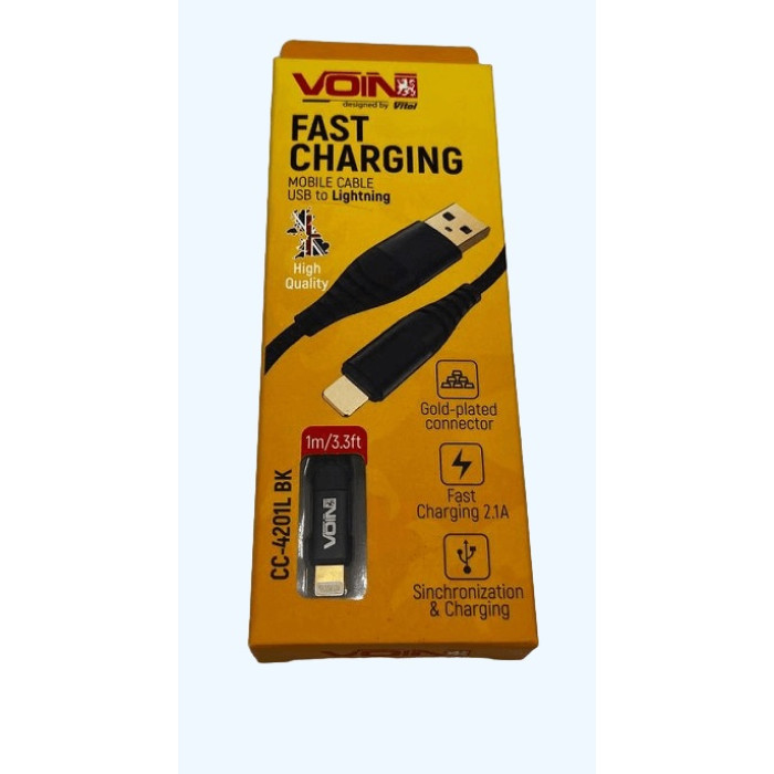 Кабель VOIN USB - Lightning 3А, 1m, black