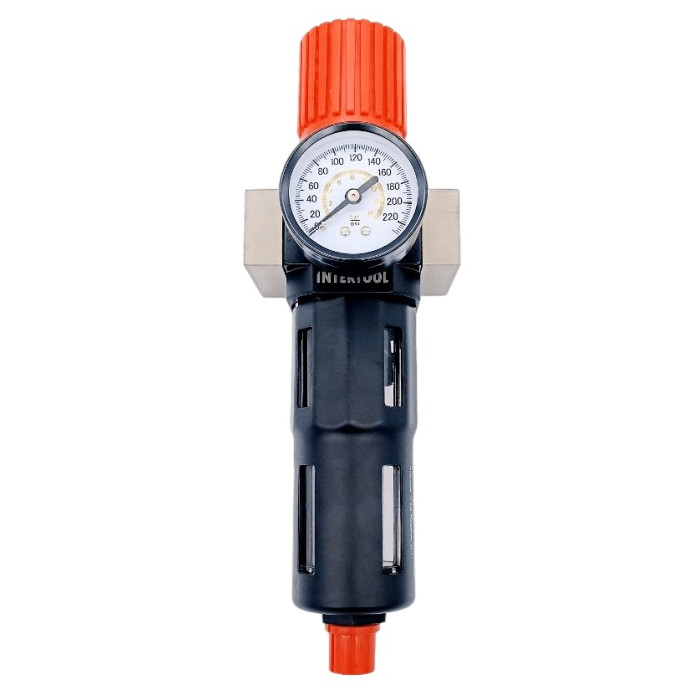 Фільтр для очистки повітря 1/2 5 мкм, 2500 л/хв., метал, професійний INTERTOOL з редуктором