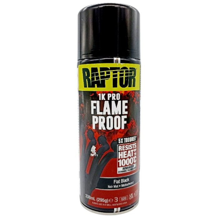 Купити Термостійке покриття до 1000 ° C U-POL 1K RAPTOR Flameproof в аерозолі (чорна) 338мл в Україні