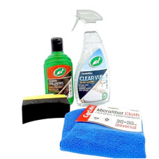 Набір очищення Turtle Wax : очисник скла + засіб для пластику та гуми (аплікатор та мікрофібра)